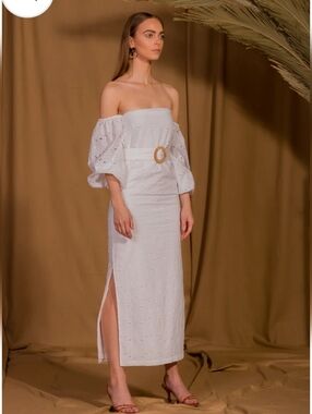 SAÏNT MOJAVÏ Jaipur Off the Shoulder Eyelet Dress From Cartagena Collection NWT